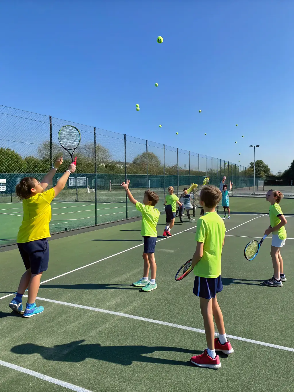A dynamic shot of teenagers engaged in a competitive tennis match during an advanced training session at TULLE CORREZE TENNIS.